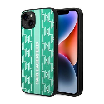 Karl Lagerfeld Monogram Stripe - pouzdro pro iPhone 14 Plus (zelené) Karl Lagerfeld Monogram Stripe - pouzdro pro iPhone 14 Plus (zelené)