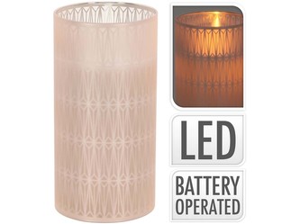 LED svíčka ve skle 75x150mm s reálným plamenem geometrický tvar, bílá