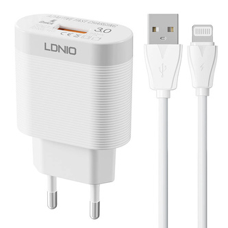 Nástěnná nabíječka LDNIO A303Q USB 18W + kabel Lightning