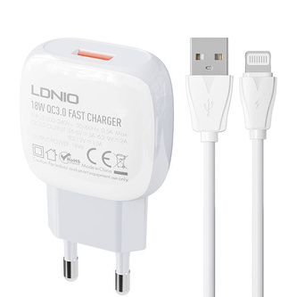 Nástěnná nabíječka LDNIO A1307Q 18 W + kabel Lightning