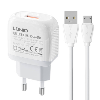 Nástěnná nabíječka LDNIO A1307Q 18W + kabel MicroUSB