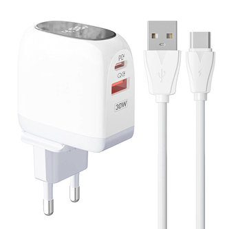 Nástěnná nabíječka LDNIO A2522C USB, USB-C 30 W + kabel USB-C
