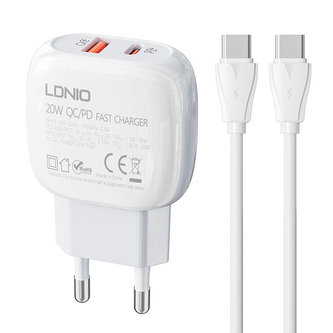 Nástěnná nabíječka LDNIO A2313C USB, USB-C + USB-C - USB-C kabel