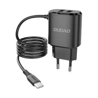 Dudao nabíječka 2x USB s vestavěným kabelem USB typu C 12W černá (A2ProT černá)
