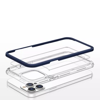 Průhledné pouzdro 3v1 pro iPhone 13 Pro s modrým rámečkem a gelovým krytem