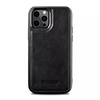 Pouzdro iCarer Leather Oil Wax s krytem z pravé kůže pro iPhone 12 Pro / iPhone 12 černý (ALI1205-BK)