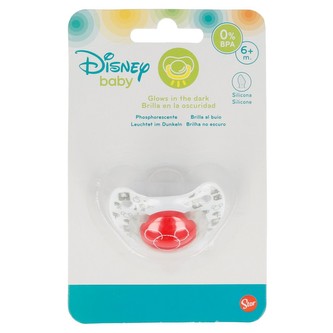 Mickey Mouse - Silikonový dudlík s anatomickým tvarem 6 m+ (svítící ve tmě) (červený)