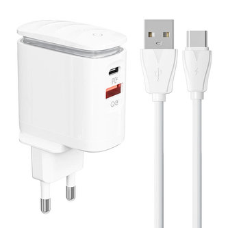 Nástěnná nabíječka LDNIO A2423C USB, USB-C + kabel USB-C