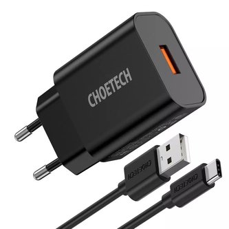 Rychlonabíječka Choetech Quick Charge 3.0 18W 3A USB kabel - USB Typ C 1m černý (Q5003)