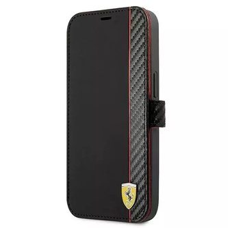 Pouzdro na telefon Ferrari iPhone 13 mini 5,4" černá/černá kniha On Track Carbon Stripe Pouzdro na telefon Ferrari iPhone 13 mini 5,4" černá/černá kniha On Track Carbon Stripe