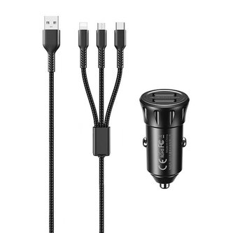 Nabíječka do auta 2x USB, Remax RCC236, 2,4A (černá) + kabel 3 v 1