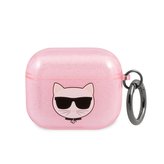 Karl Lagerfeld Choupette Head Glitter - pouzdro na AirPods 3 (růžové)