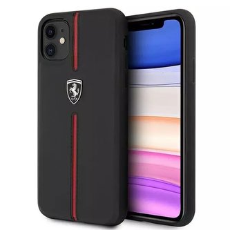 Pouzdro na telefon Ferrari iPhone 11 6,1" / Xr černo/černé pevné pouzdro Off Track Leather Nylon Stripe