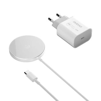 Dudao 15W magnetická bezdrátová nabíječka Qi a 20W AC nabíječka (kompatibilní s MagSafe) bílá (A12XS)