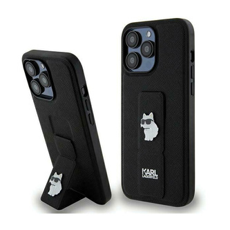 Karl Lagerfeld Gripstand Saffiano Choupette Pins - pouzdro iPhone 13 Pro (černé)