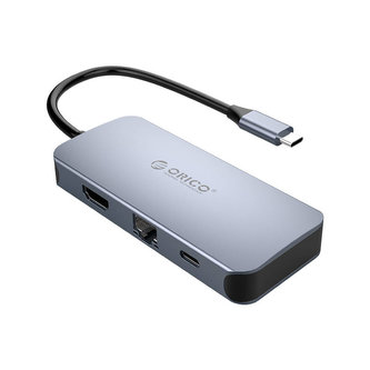 Adaptér Hub Orico 6 v 1, HDMI 4K + 3x USB 3.0 + RJ45+ USB-C PD 100W