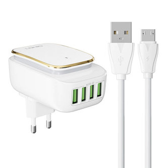 LDNIO A4405 4USB, LED lampa Nástěnná nabíječka + kabel microUSB