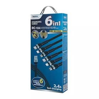 Multifunkční kabel 6v1 Remax Jany Series s USB konektory, 2 x micro USB, 2 x USB Type C, 2 x Lightning 2 m černý (RC-124)