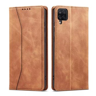 Magnet Fancy Case Case pro Samsung Galaxy A12 5G Pouch Card Wallet Card Stand Card Brown
