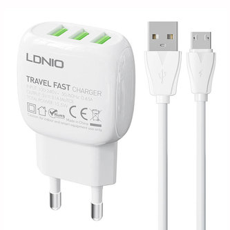 Nástěnná nabíječka LDNIO A3315 3USB + kabel MicroUSB