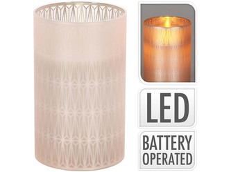 LED svíčka ve skle 75x125mm s reálným plamenem geometrický tvar, bílá