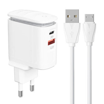 Nástěnná nabíječka LDNIO A2423C USB, USB-C + kabel MicroUSB