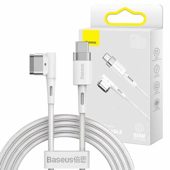 Baseus zinkový magnetický USB-C typ C 2m magnetický úhlový kabel pro MagSafe 60W bílý