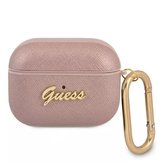 Obal Guess GUAPSASMP AirPods Pro růžový/růžový Saffiano Script Metal Collection