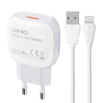 Nástěnná nabíječka LDNIO A1306Q 18W + kabel Lightning