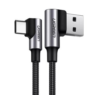Uzelený úhlový kabel USB – USB Type C Quick Charge 3.0 QC3.0 3 A 0,5 m šedý (US176 20855)