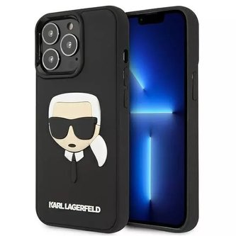 Ochranné pouzdro na telefon Karl Lagerfeld KLHCP13LKH3DBK pro Apple iPhone 13 Pro / 13 6,1" černo/černé pevné pouzdro 3D Rubber Karl`s Head