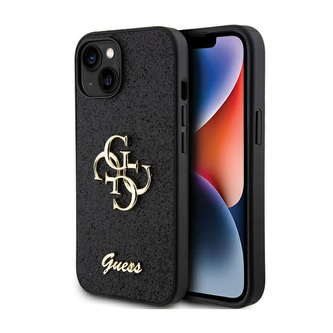 Guess Glitter Script Big 4G - pouzdro pro iPhone 15 Plus (černé)