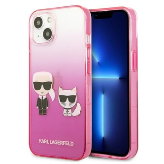 Karl Lagerfeld Gradient Ikonik Karl & Choupette - pouzdro pro iPhone 13 mini (Růžový)