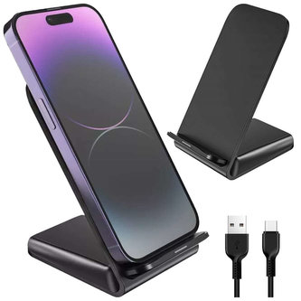 Indukční nabíječka Qi Wireless Charger 15W stojan na telefon černý