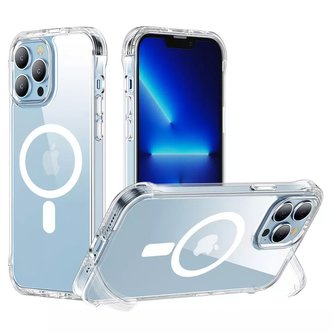 Magnetické pouzdro Joyroom Magnetic Defender pro iPhone 13 Pancéřové pouzdro s háčky Stojánek průhledný (kompatibilní s MagSafe)