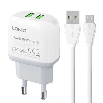 Nástěnná nabíječka LDNIO A2219 2USB + kabel MicroUSB