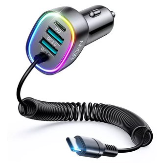 Rychlá nabíječka do auta Joyroom 4 v 1 PD, QC3.0, AFC, FCP s kabelem USB typu C 1,6 m 60W černá (JR-CL19)