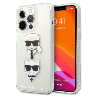 Karl Lagerfeld Glitter Karl & Choupette Head - pouzdro pro iPhone 13 Pro (stříbrné)