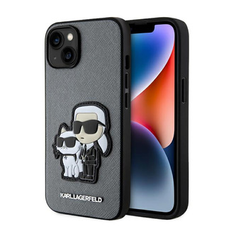 Karl Lagerfeld NFT Saffiano Karl & Choupette - pouzdro pro iPhone 14 (stříbrné)