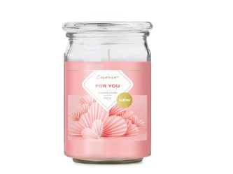 Emocio Sklo 93x142 mm se skleněným víčkem For You, růžová vonná svíčka