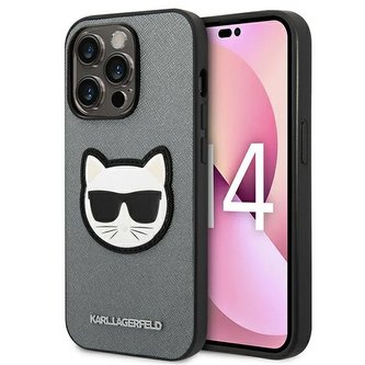 Karl Lagerfeld Saffiano Choupette Head Patch Case - pouzdro pro iPhone 14 Pro Max (stříbrné) Karl Lagerfeld Saffiano Choupette Head Patch Case - pouzdro pro iPhone 14 Pro Max (stříbrné)