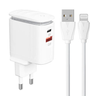 Nástěnná nabíječka LDNIO A2423C USB, USB-C + kabel Lightning