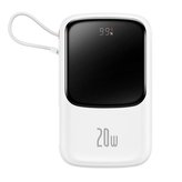 Powerbanka s rychlým nabíjením Baseus Qpow Digital Display 10000mAh 20W QC/PD/SCP/FCP s vestavěným Lightning kabelem bílá