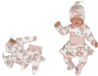 Z&Z 3-dílná soupravička body, polodupačky s volánkem a čepička Květinka - starorůžová; 50 (0-1m)