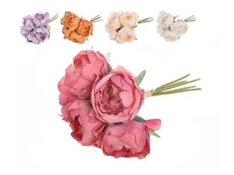 Umělé květiny, plast 250mm pivoňka svazek 5 ks, mix barev