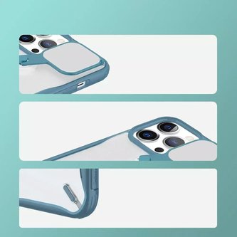 Nillkin Cyclops Case Odolné pouzdro s krytem fotoaparátu a skládacím stojánkem pro iPhone 13 Pro Max modrý