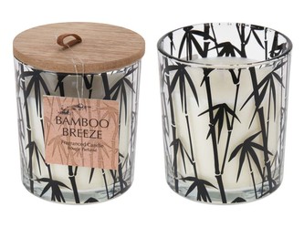 Svíčka sklo 88x100mm vonná s dřevěným víčkem, bambus, čirá, černá