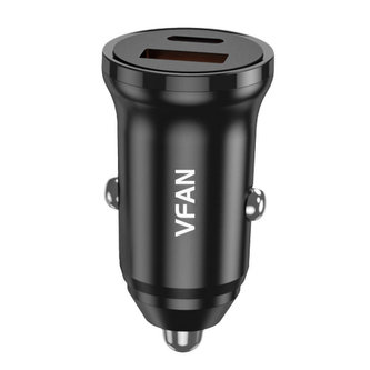 Nabíječka do auta Vipfan C03, USB + USB-C, 20W, PD + QC 3.0 (černá)