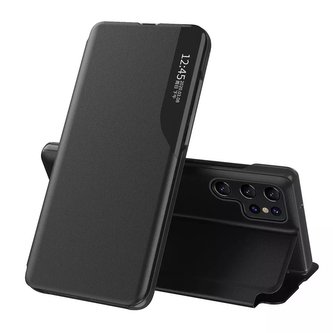 Elegantní pouzdro Eco Leather View Case s odklápěcím krytem a funkcí stojánku pro Samsung Galaxy S22 Ultra black