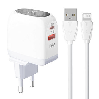Nástěnná nabíječka LDNIO A2522C USB, USB-C 30 W + kabel Lightning